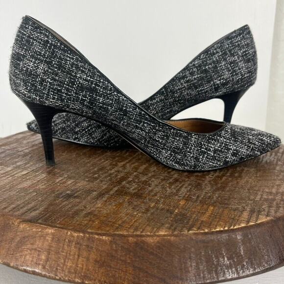 Banana Republic Heels Pumps Womens 8.5 Black White Tweed Fabric Leather - Picture 8 of 12
